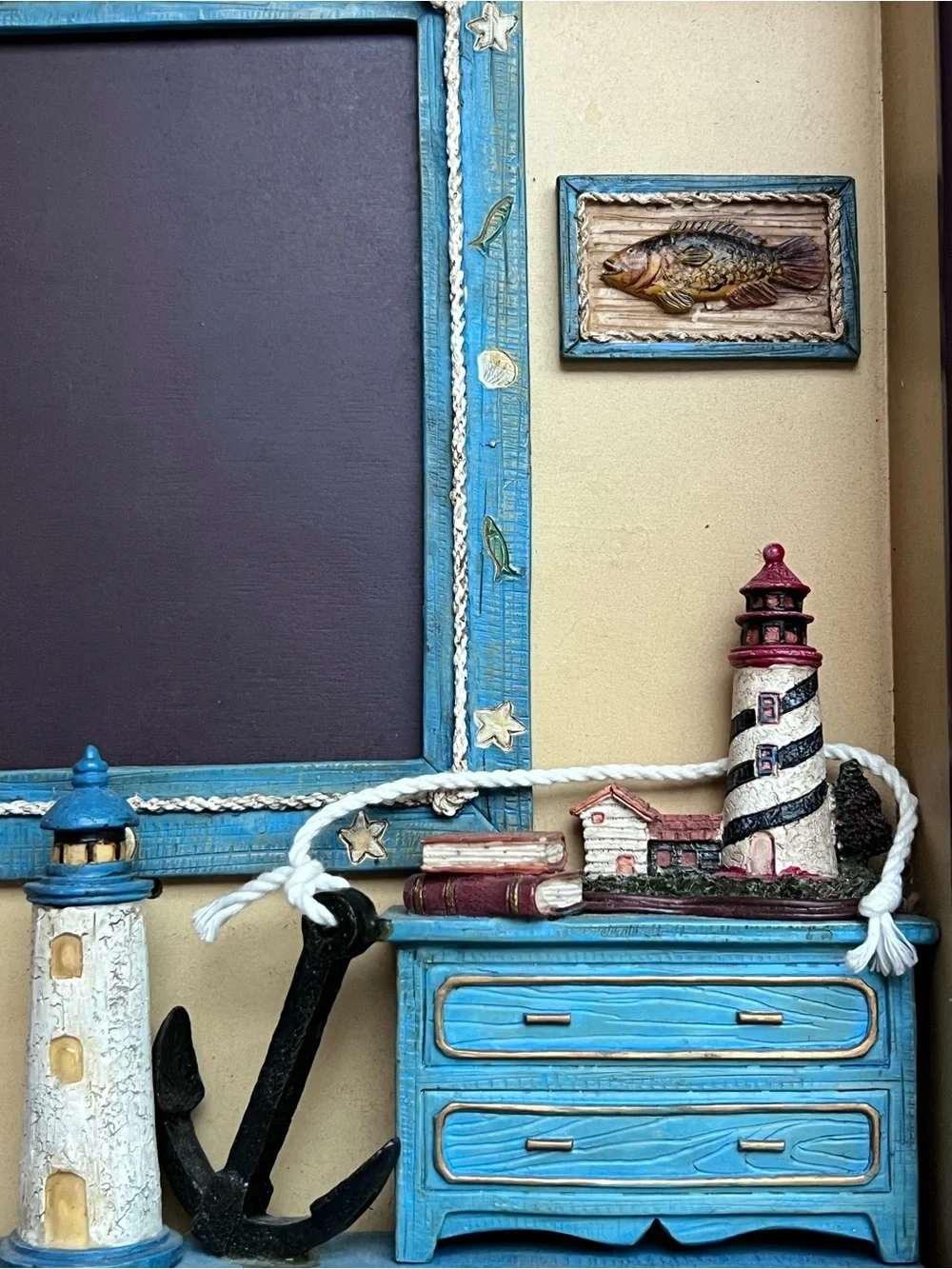 Nautical Lighthouse 3D Shadow Box Wall Decor in Blue and Cream Picture Frame